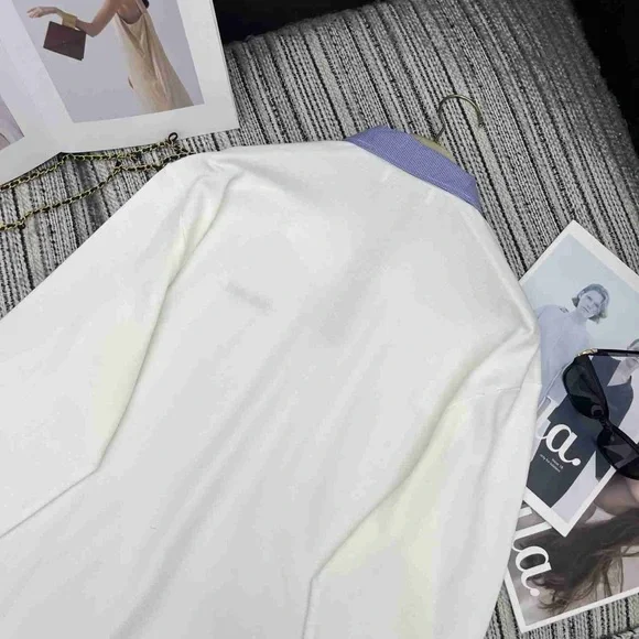 Miu Miu Women's White Long-Sleeve T-Shirt with Collar - Picture 7 of 8